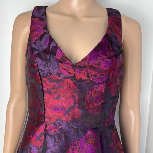 Aqua Floral A-Line Brocade Purple Floral Print Party Dress - Picture 5 of 10